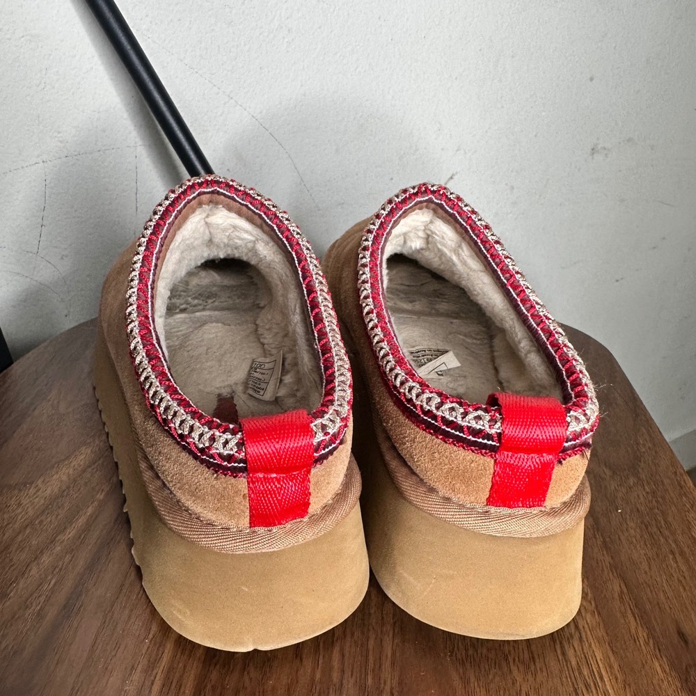 UGG Tazz Chestnut Suede Platform Slippers Red Tasman Braid 1122553 Womens 8 - Picture 4 of 8